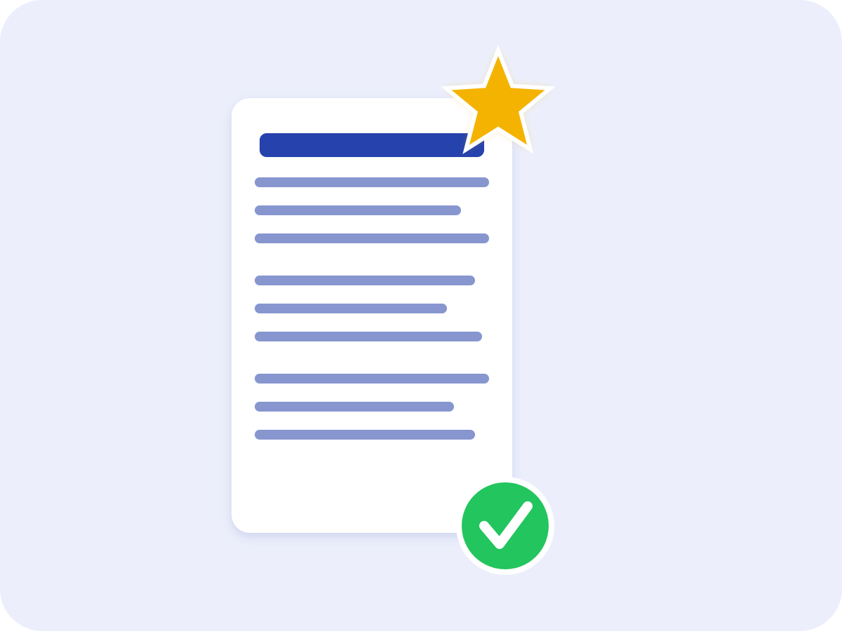 Täydellinen CV-esimerkki, jossa on tähtimerkintä ja vihreä hyväksymismerkki